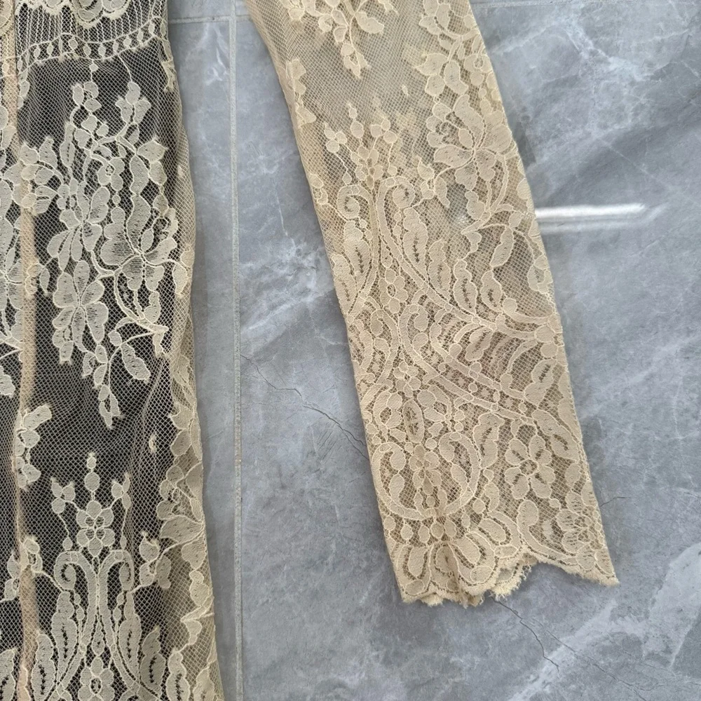 Women’s Free People Lace Open V Back Dress Long Sleeve Lined Boho Size Small - Picture 6 of 16